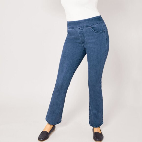 DenimEase™ Flat-Waist Bootcut Jeans - Picture 1 of 9